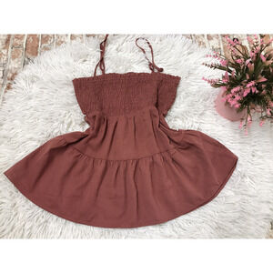 Paper Crane Top Womens XS Pink Tank Feminine Babydoll Smocked Tiered Ruffle